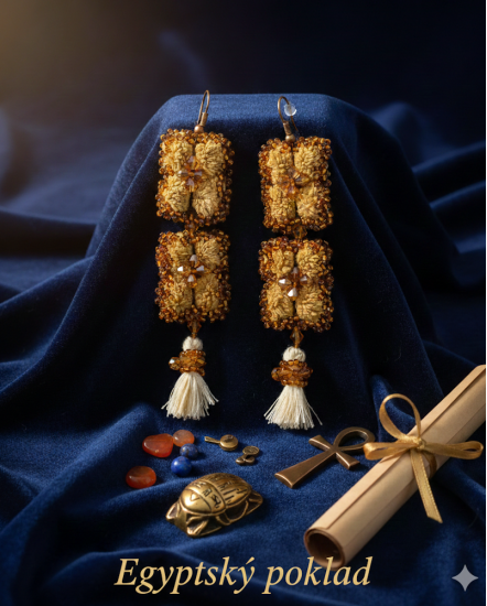 Šité dizajnové náušnice "Egyptský poklad"